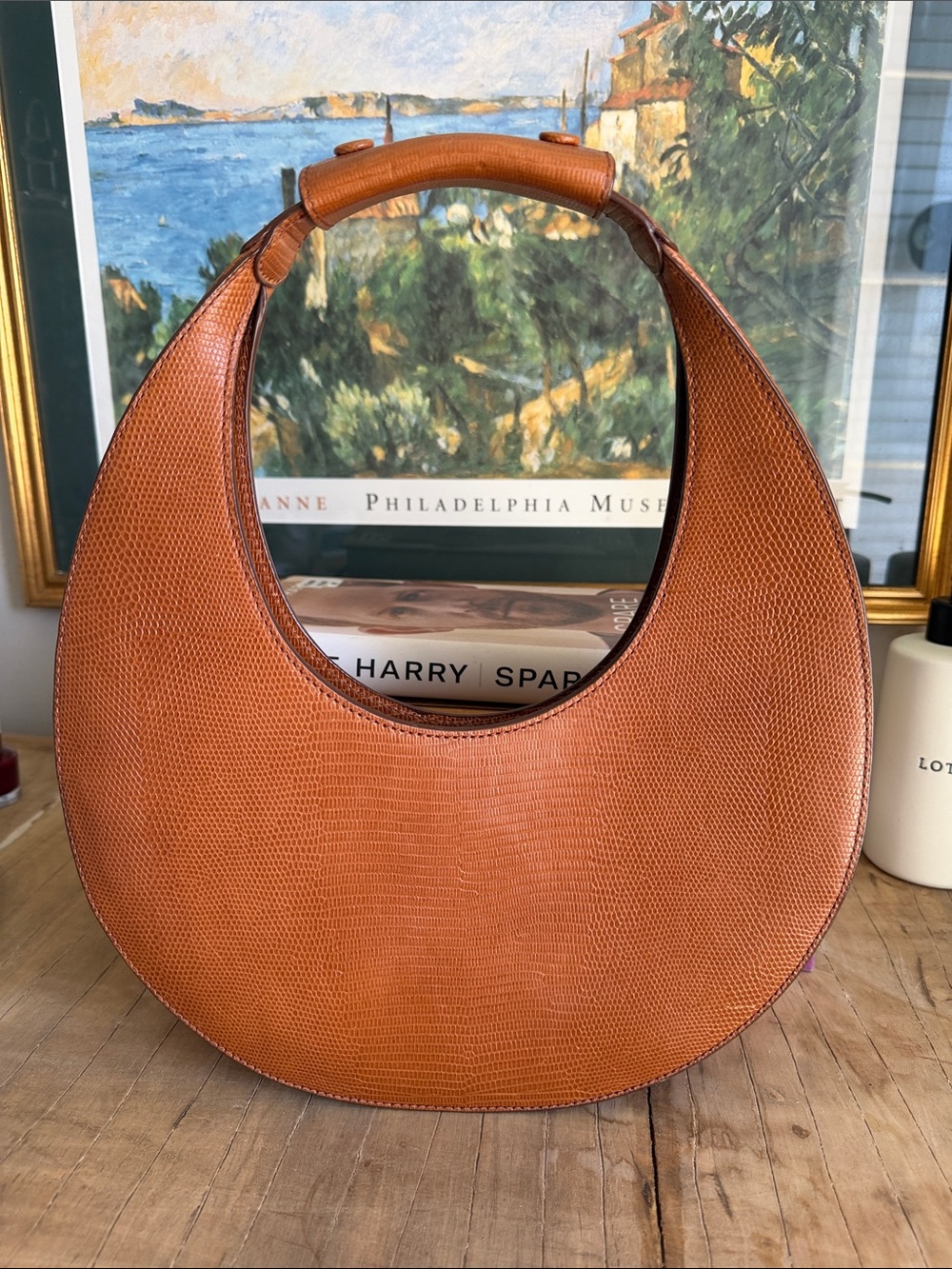 STAUD Moon Bag – lizard print Embossed Leather | Saddle Brown - Picture 3 of 9